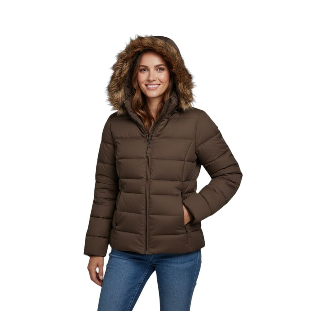 Calvin Klein Duck Down Parka Sz M Brown Puffer jacket‎ Coat Removable Hood $250